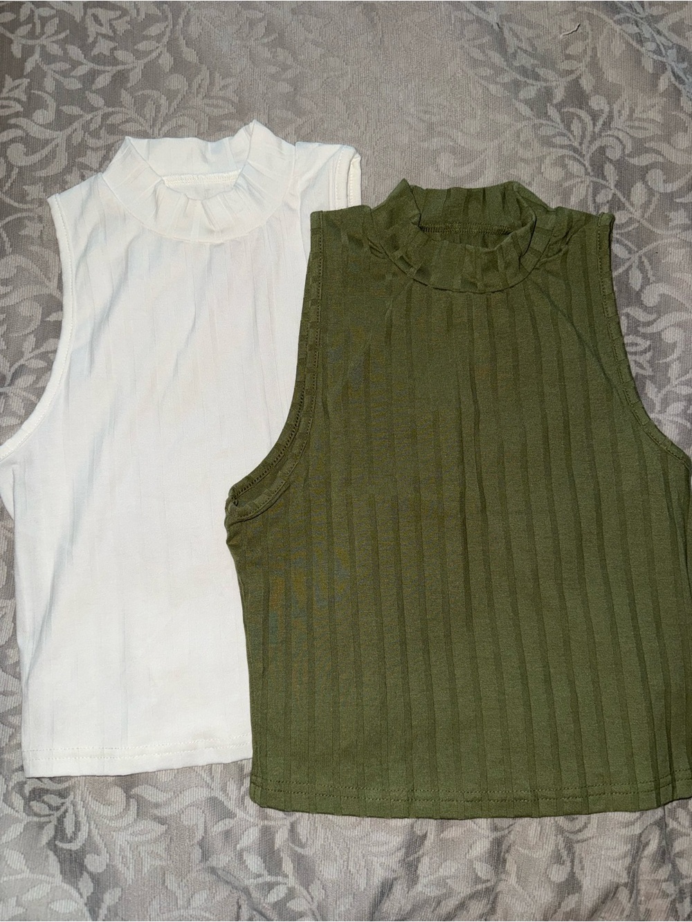 SHEIN Ribbed Mock Neck Tank Top in Olive and White
